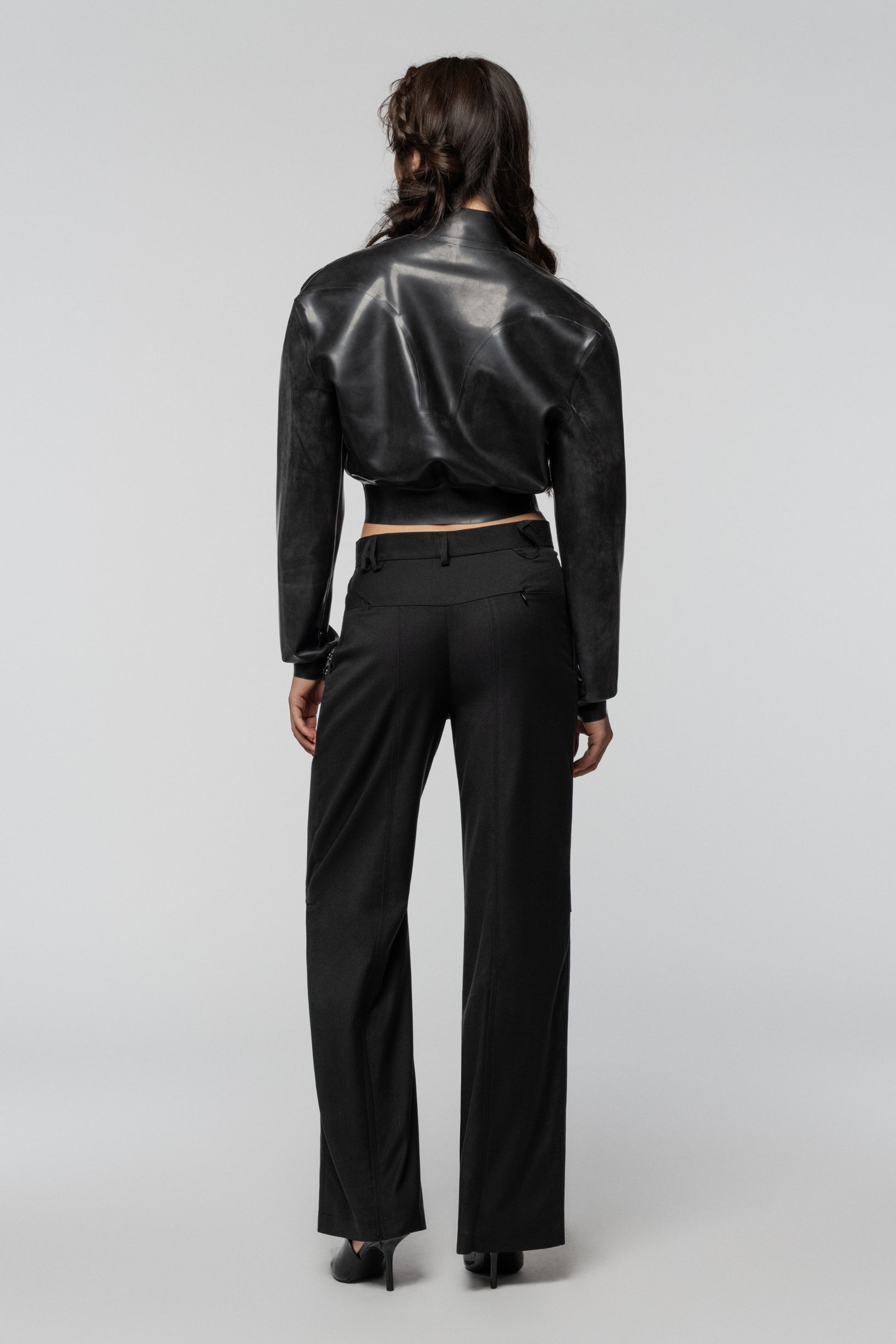 SNDCT X ANOESES Cropped Latex Bomber Jacket