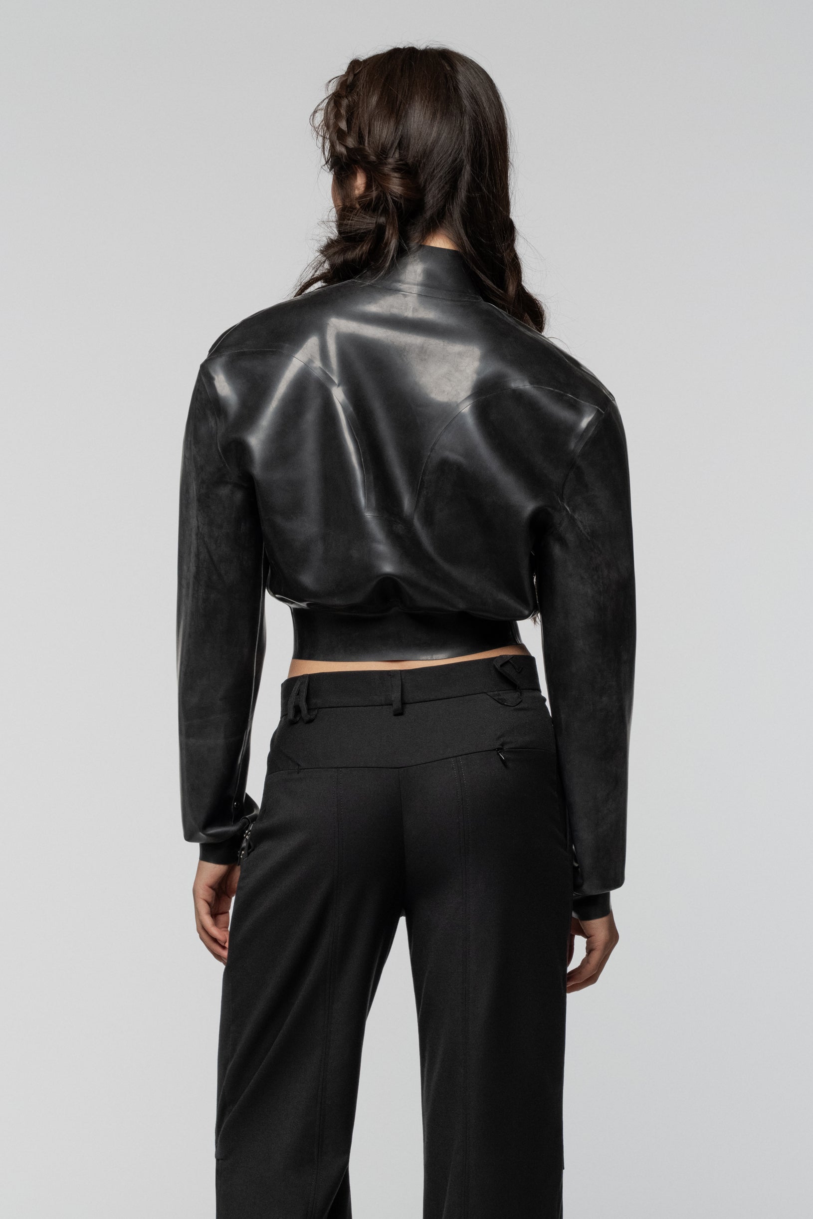 SNDCT X ANOESES Cropped Latex Bomber Jacket