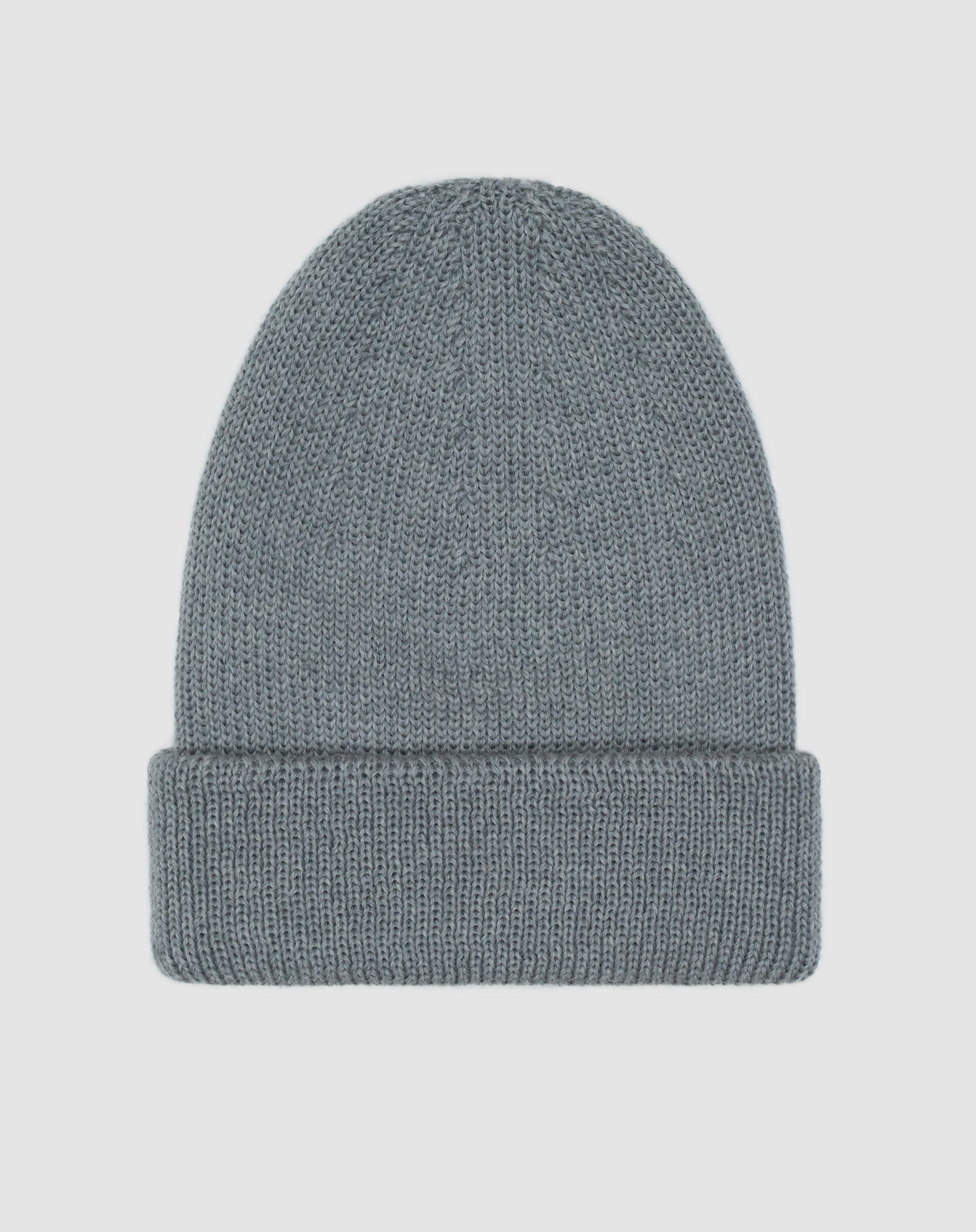 Grey merino wool hat with a ribbed turned-up brim