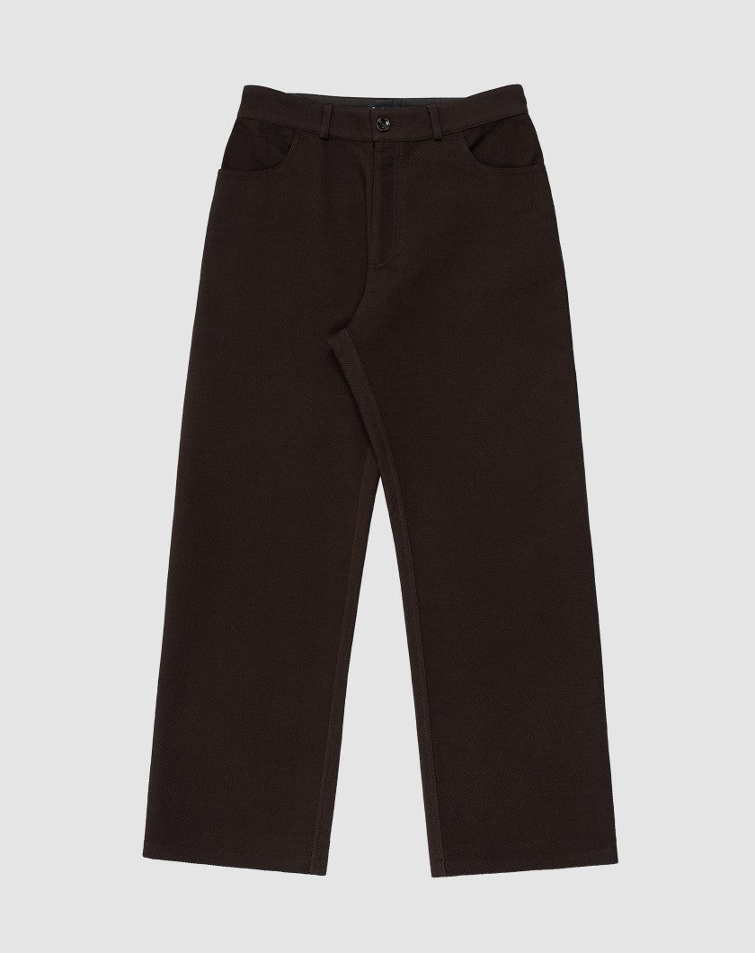 Dual Layer Wool-Cotton Pants Brown