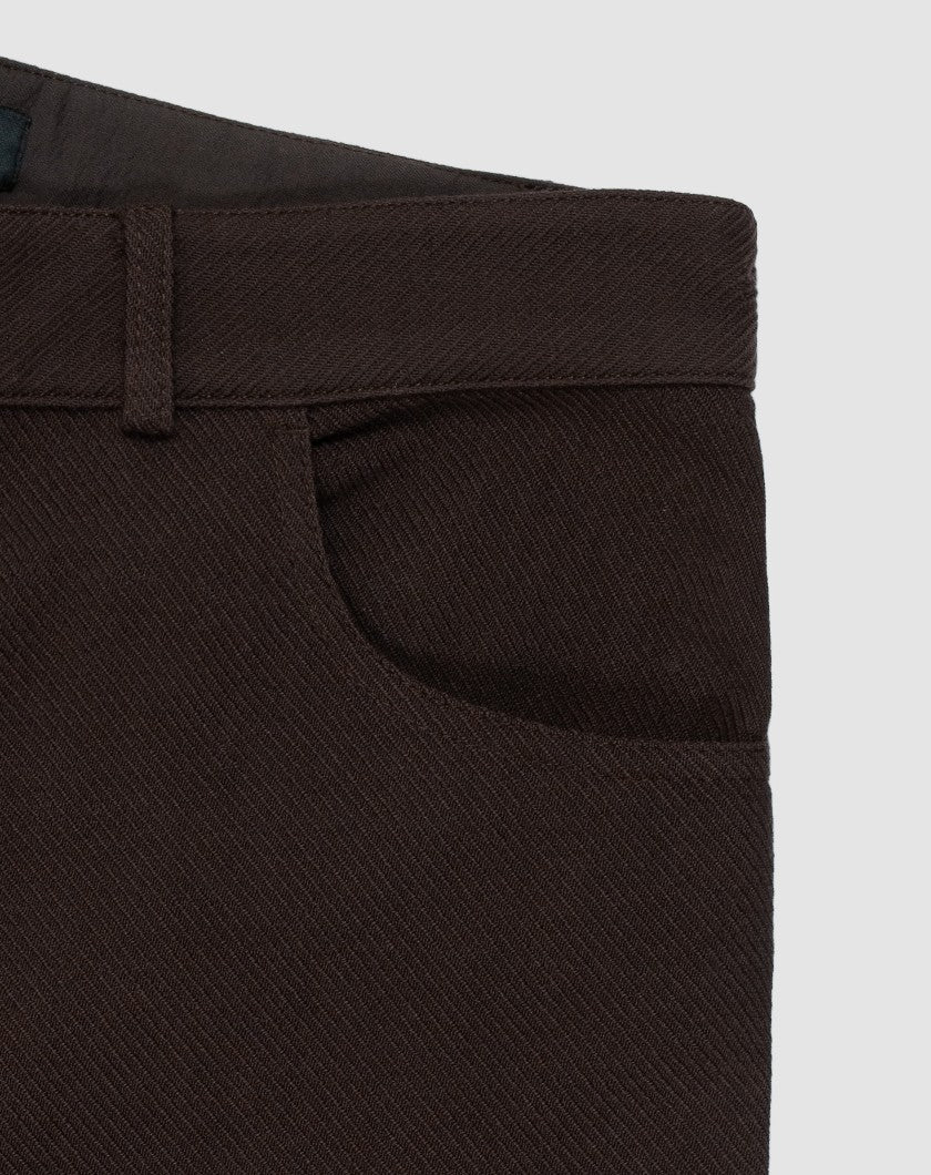 Dual Layer Wool-Cotton Pants Brown