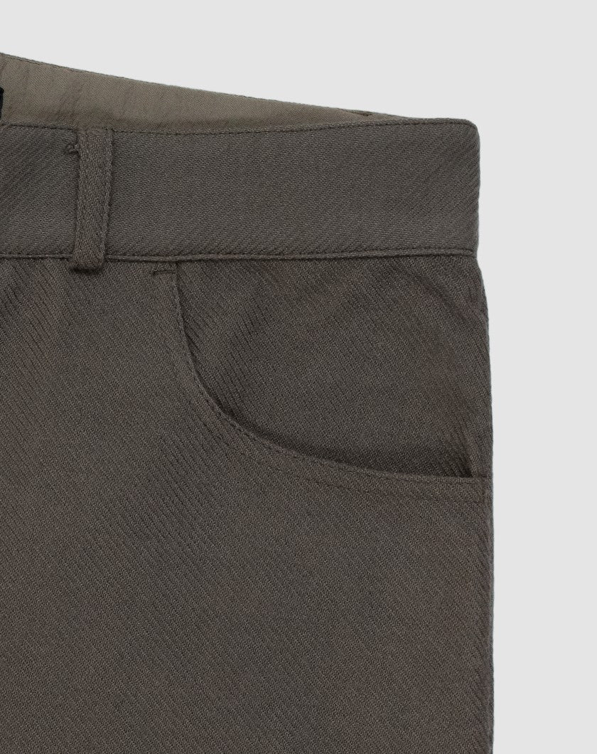 Dual Layer Wool-Cotton Pants Khaki